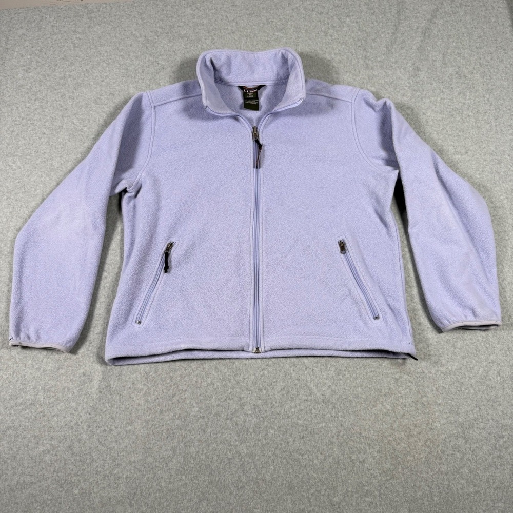 LL Bean Vintage Womens Fleece Jacket Large Lavender Purple Full Zip Mock Neck